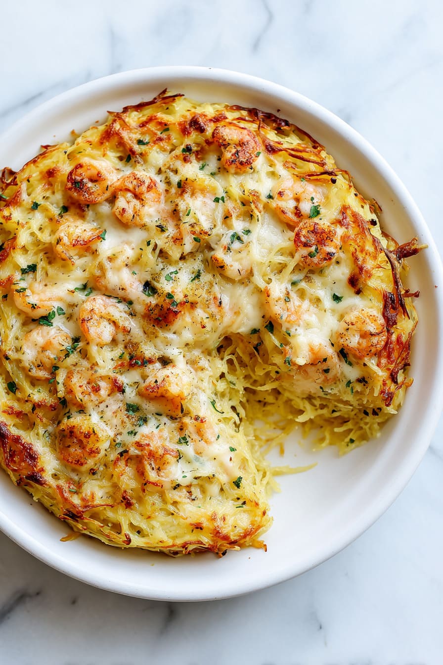 Shrimp Alfredo Spaghetti Squash Casserole - healthy casseroles for diabetics