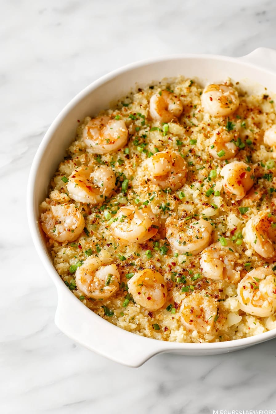 Shrimp Scampi Cauliflower Rice Casserole - healthy casseroles for diabetics
